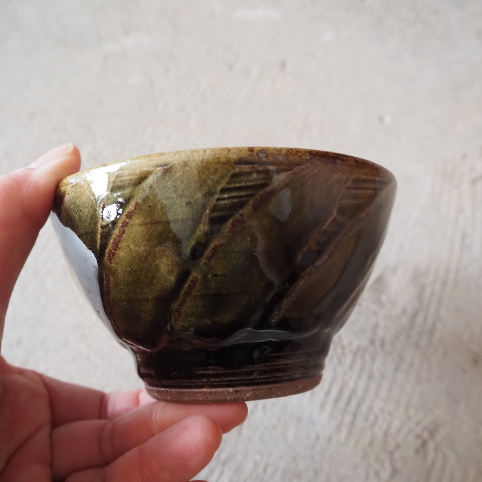 星の宮製陶 高橋あい お茶碗 小 縦縞 呉須