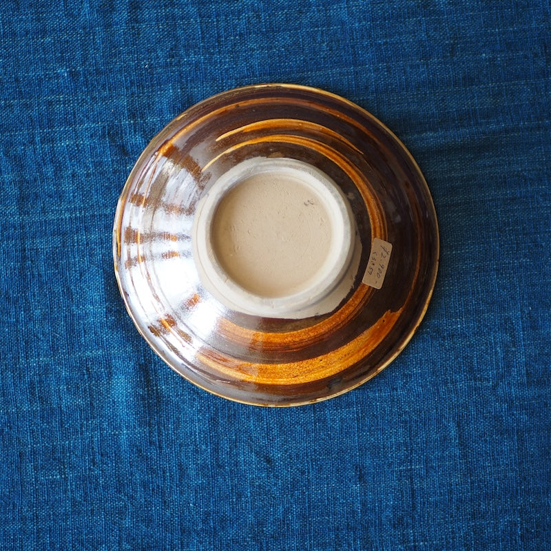 小鹿田焼 黒木昌伸窯 6寸深皿 緑刷毛目