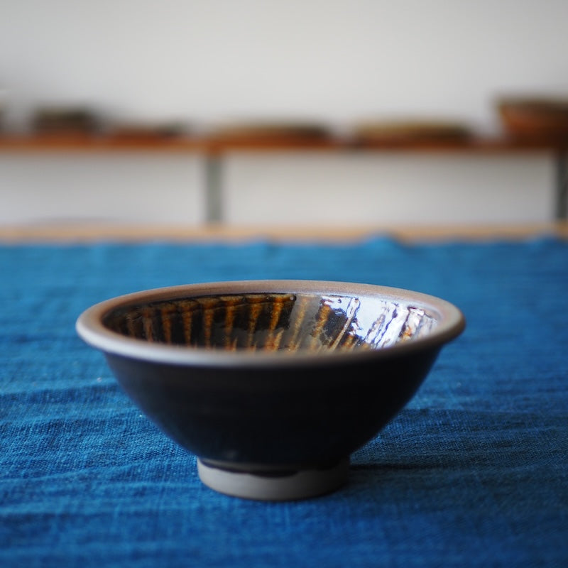 小鹿田焼 黒木昌伸窯 伏合わせ4寸深皿 飴刷毛目