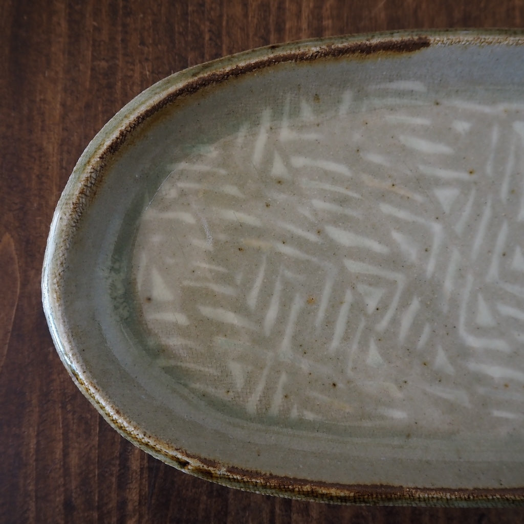 まゆみ窯 眞弓亮司 象嵌長方皿(透明)