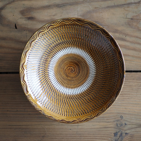 小鹿田焼　黒木昌伸窯　７寸深皿　飴