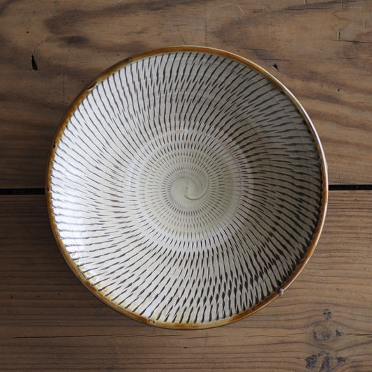 小鹿田焼　黒木昌伸窯　７寸皿　飛び鉋　白