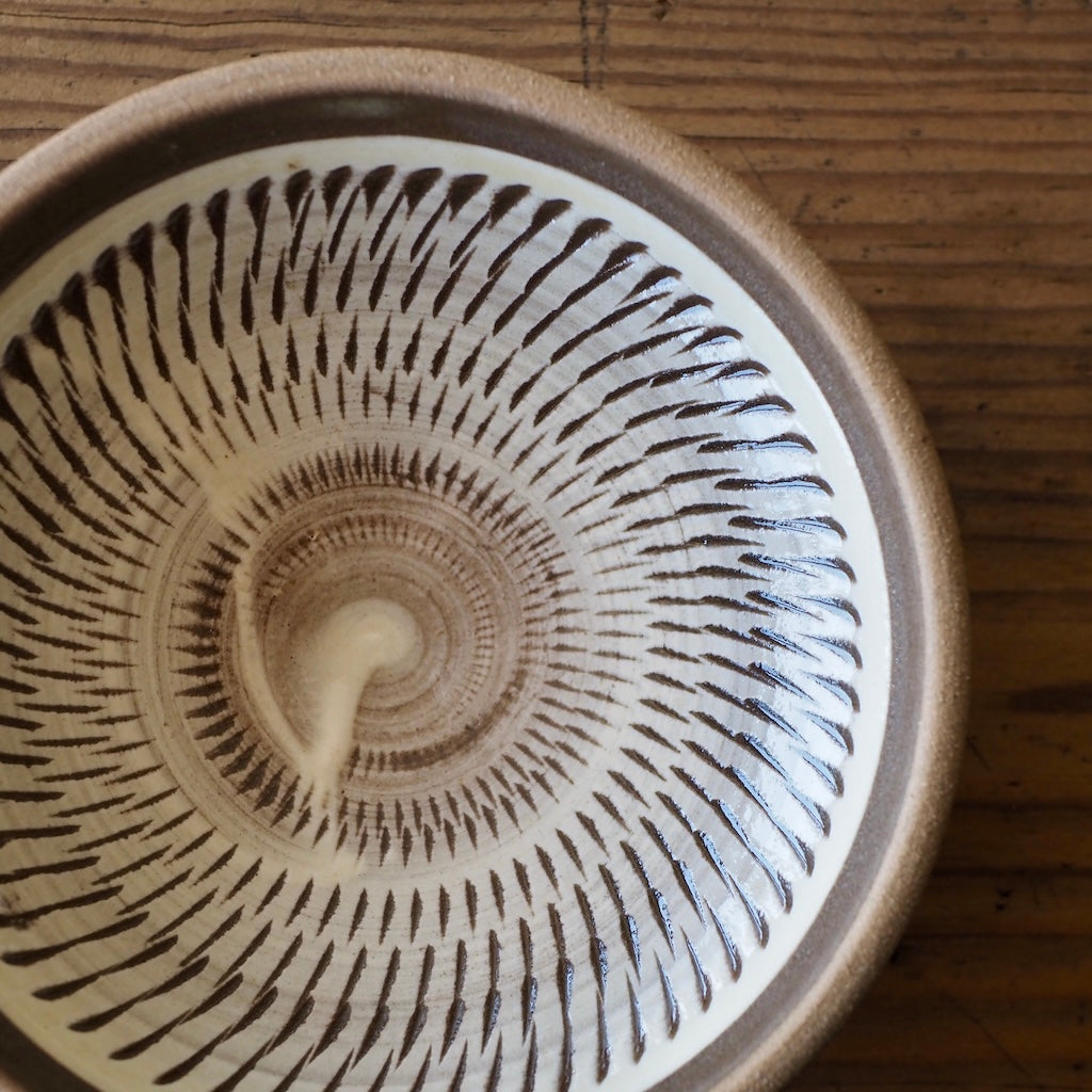 小鹿田焼　黒木昌伸窯　伏合わせ3.5寸角切立皿　 (白・飛び鉋）