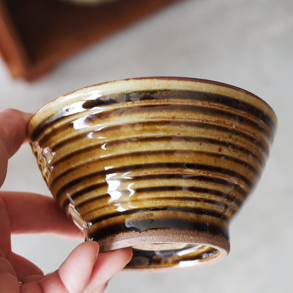 かじや窯　米原暁雄　碗飯小（飴しましま）