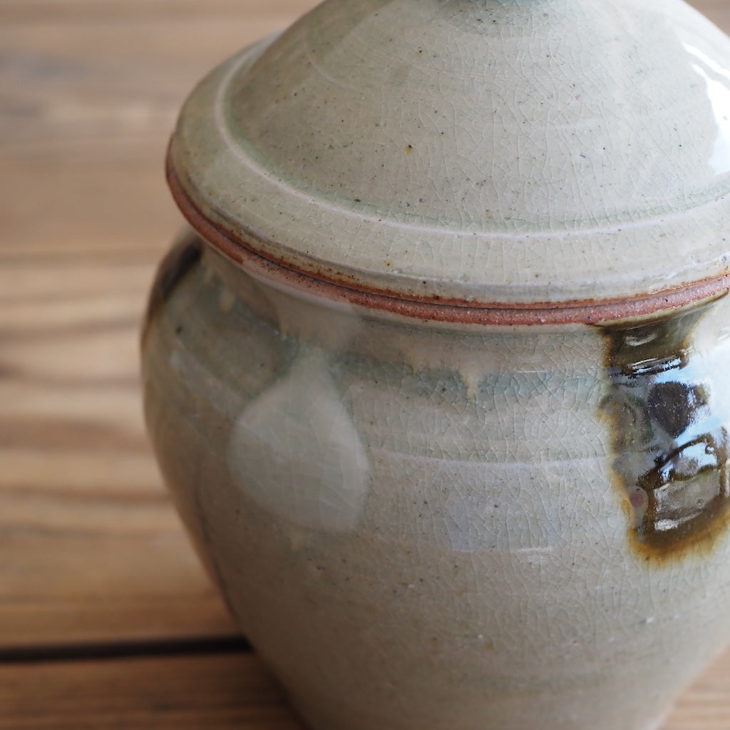 まゆみ窯　眞弓亮司　蓋物　透明二彩（中）