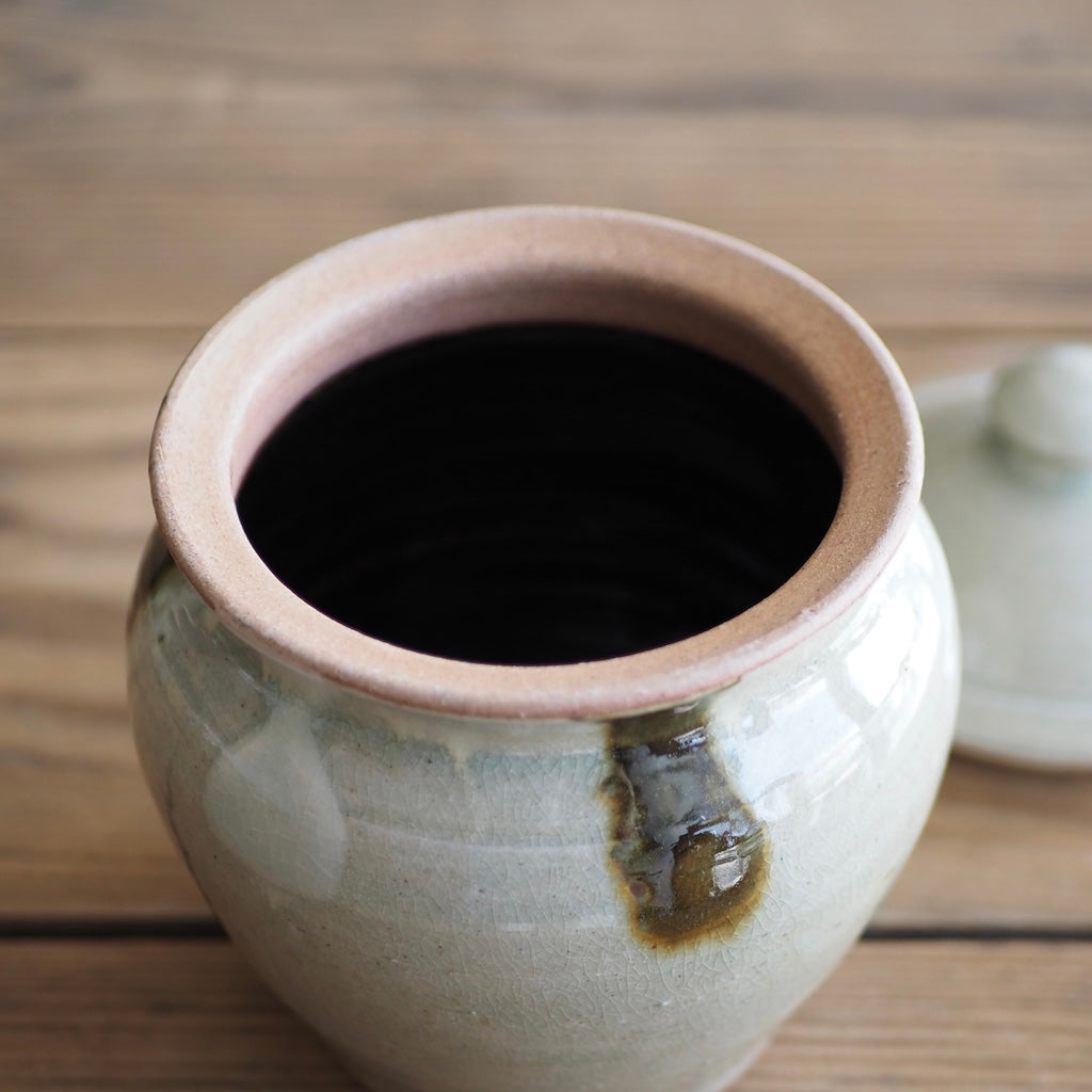 まゆみ窯　眞弓亮司　蓋物　透明二彩（中）