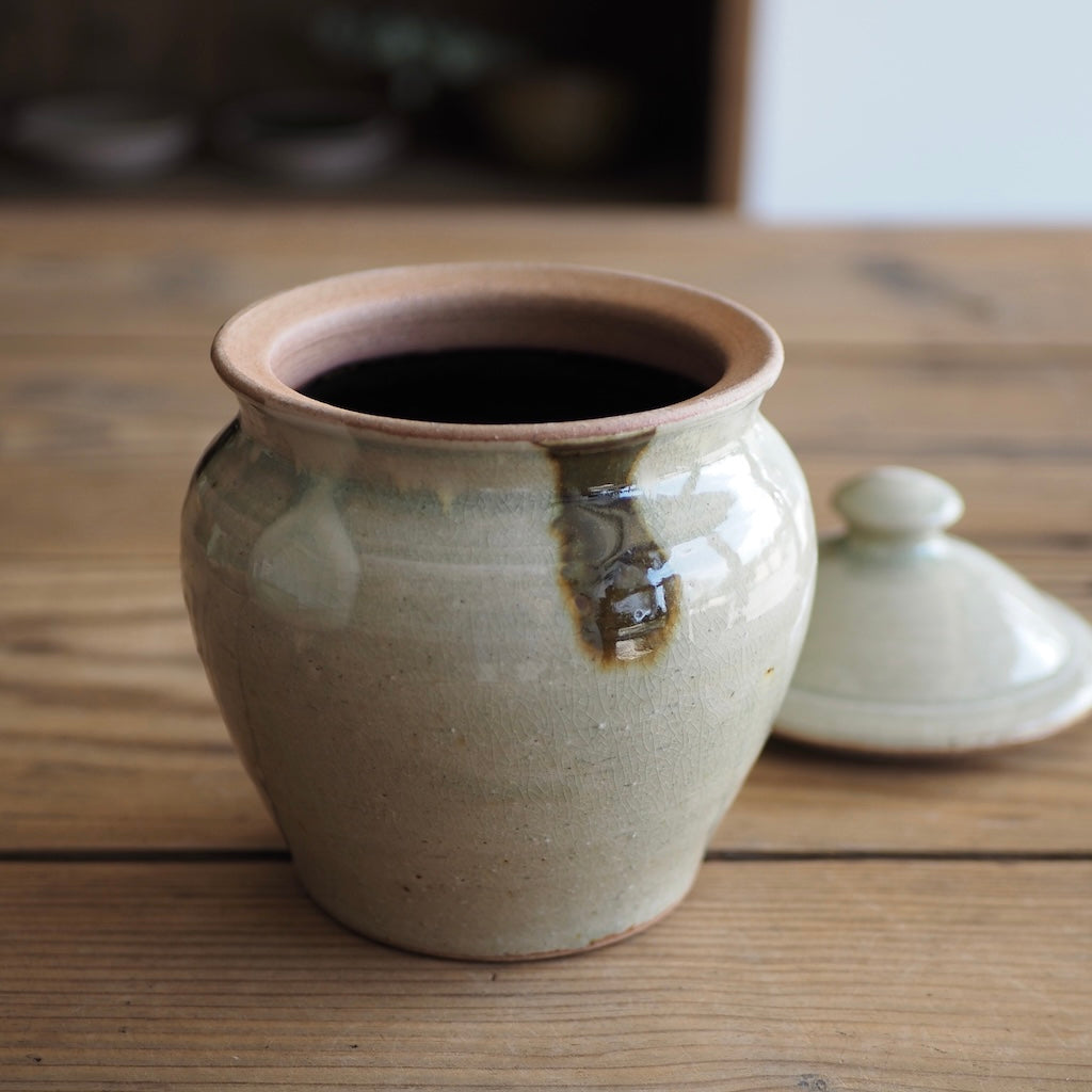 まゆみ窯　眞弓亮司　蓋物　透明二彩（中）