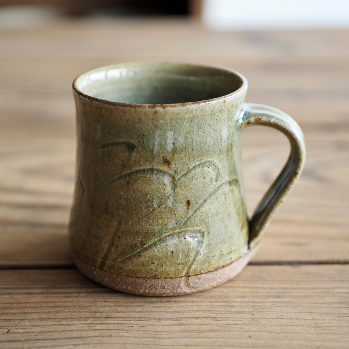 野脇窯　灰釉　マグカップ（線彫）