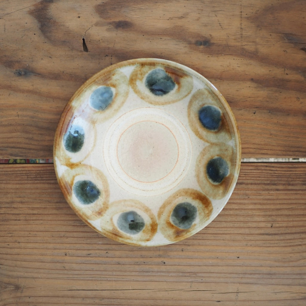百草陶房　伊良部あゆ　５寸皿（丸紋/呉須・飴）